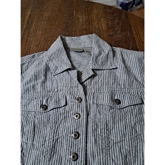 Sz 4 XS Chicos 0 Railroad Stripe Black White Long Sleeve Button Shirt Blouse Top - Picture 4 of 6